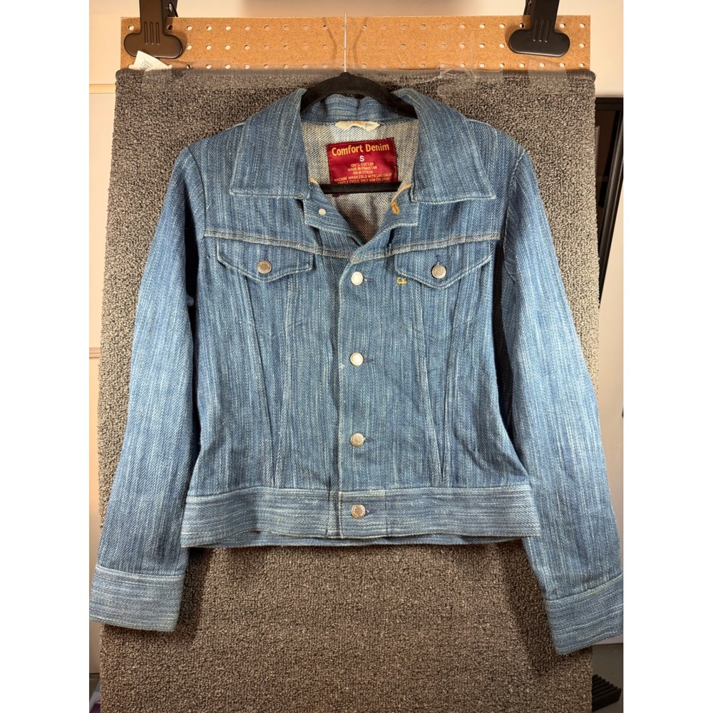 Comfort Denim Trucker Jacket Womens Small Blue Textured Cotton Button Up